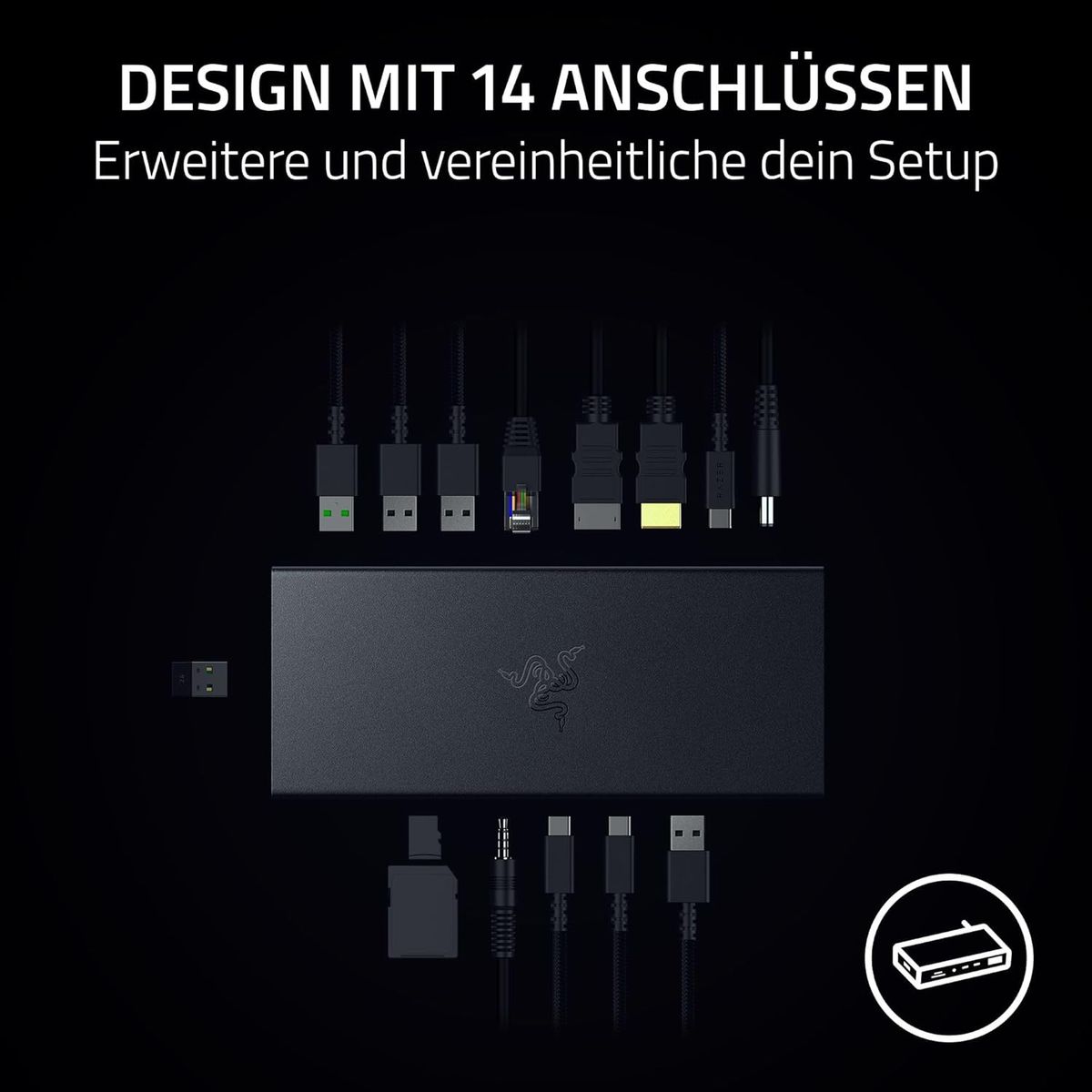 Razer USB 4 Dock - High-Speed-Dock für Gaming und Produktivität - 14-Port - Dual-Display-Unterstützung, Geräteaufladung (3X USB-C, 5X USB-A, HDMI, Gigabit Ethernet, 3.5mm Audio) Schwarz