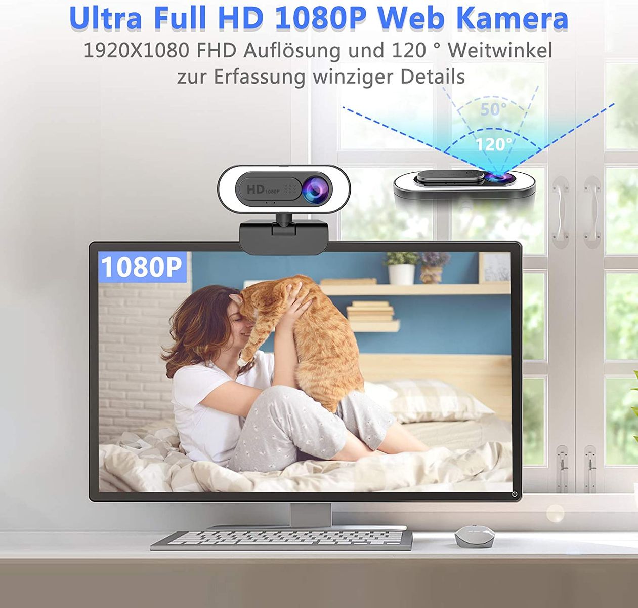 NIYPS 1080P Webcam Ring Light, Full HD Web Camera with Microphone