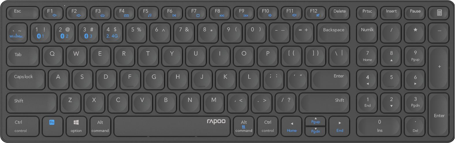 Rapoo E9700M Keyboard Dual Wireless BT + RF Aluminium Dark Grey DE Layout