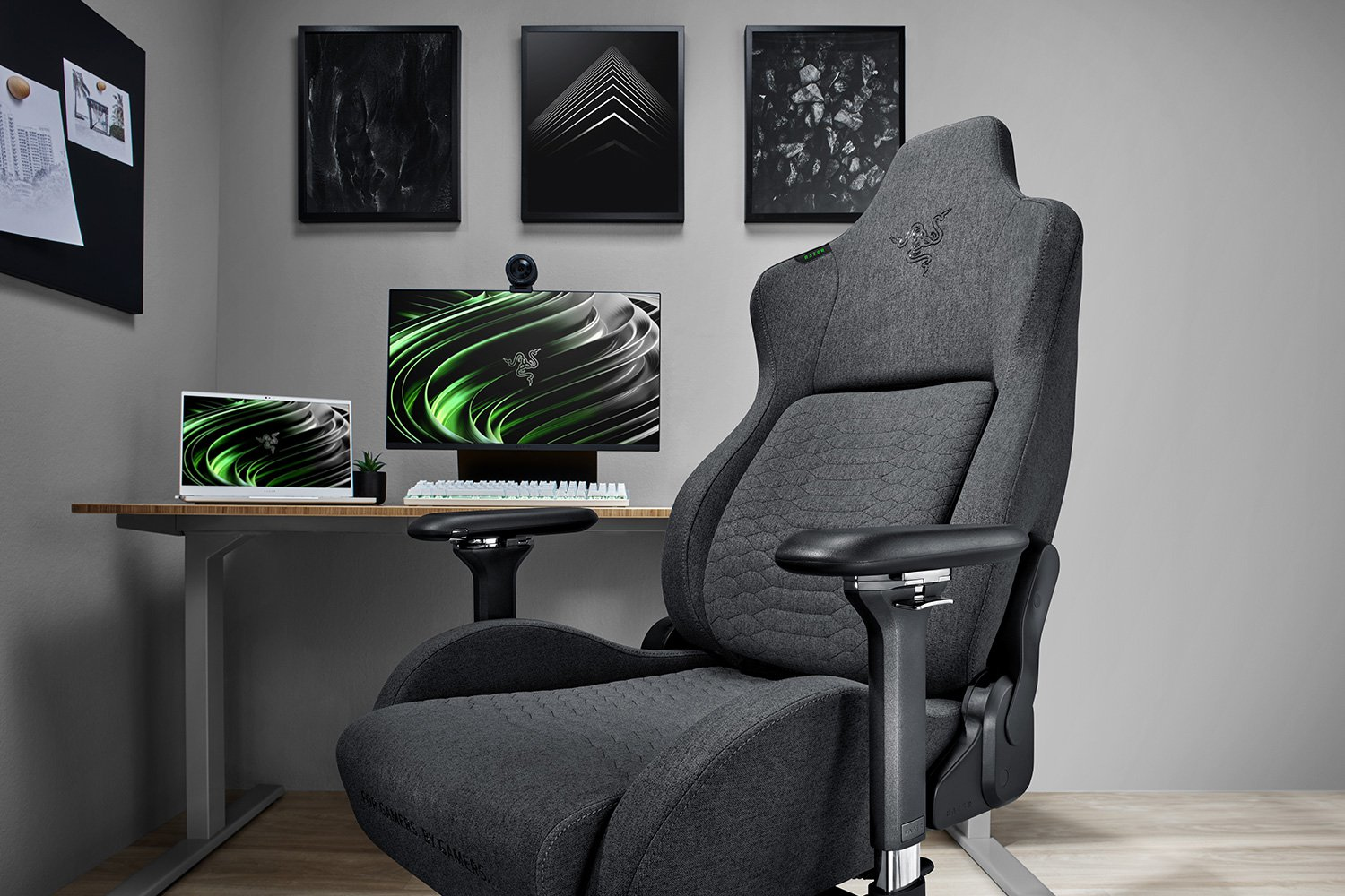 Razer Iskur Ergonomic Gaming & Office Chair Fabric < 136kg Lumbar Support Headrest Grey