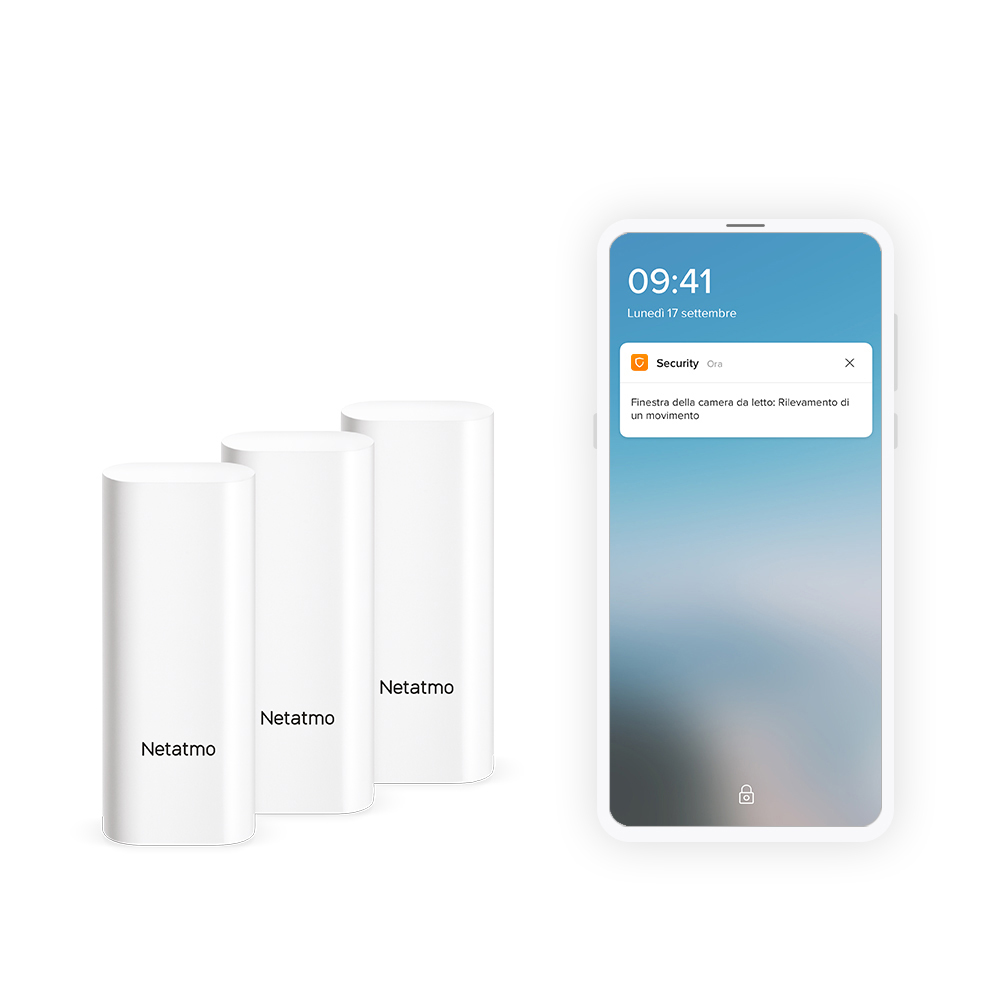 Netatmo DTG-IT Smart Tür-/Fenstersensor, kabellos, RF Wireless, Weiß, AAA-Batterie, 3er-Set