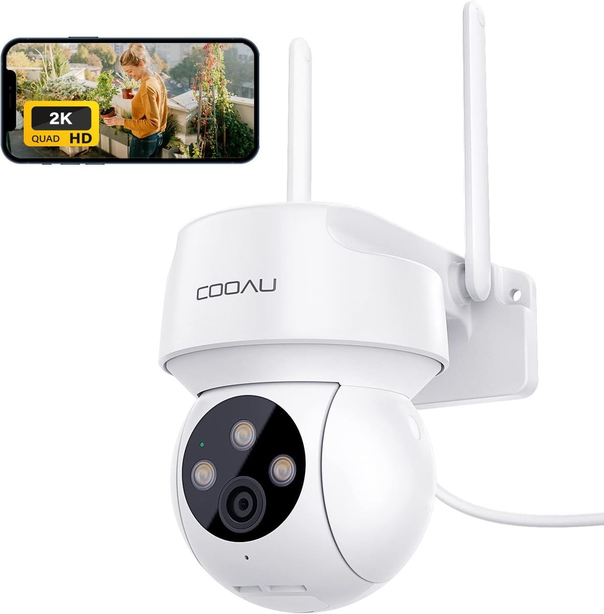 COOAU 2K Überwachungskamera Aussen,PTZ WLAN Kamera Outdoor IP WiFi Kamera Überwachung Außen mit Automatische Menschliche Verfolgung,24/7 Aufnahme,Nachtsicht in Farbe,IP66, SD-Karte/Cloud-Speicher 1 Stück