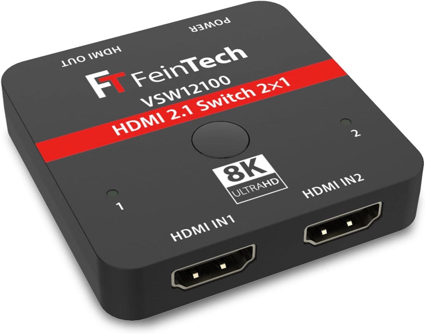 FeinTech VSW12100 HDMI 2.1 Switch 2x1, 8K60 / 4K120, HDR10+/Dolby Vision, VRR & ALLM, 48Gbps, für PS5 & Xbox, USB-Stromoption