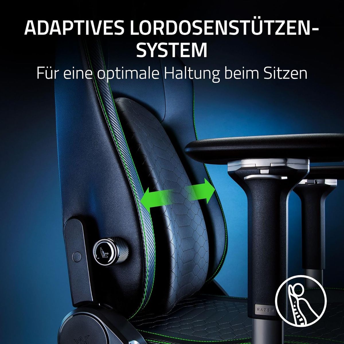 Razer Iskur V2 - Gaming-Stuhl mit adaptiver Lordosenstütze (Polster aus hoch verdichtetem Schaumstoff, Umweltfreundliches lösungsmittelfreies EPU-Kunstleder, 4-D-Armlehnen) Grün