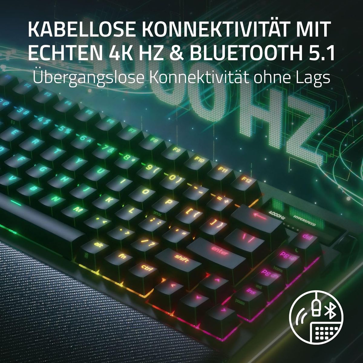 Razer BlackWidow V4 Pro 75% - Kabellose Hot-Swap-Gaming-Tastatur - OLED-Display (Befehlsrad, 4K Hz & Bluetooth-Konnektivitu00e4t, magnetische Handballenauflage) Schwarz - (USA Layout - QWERTY)