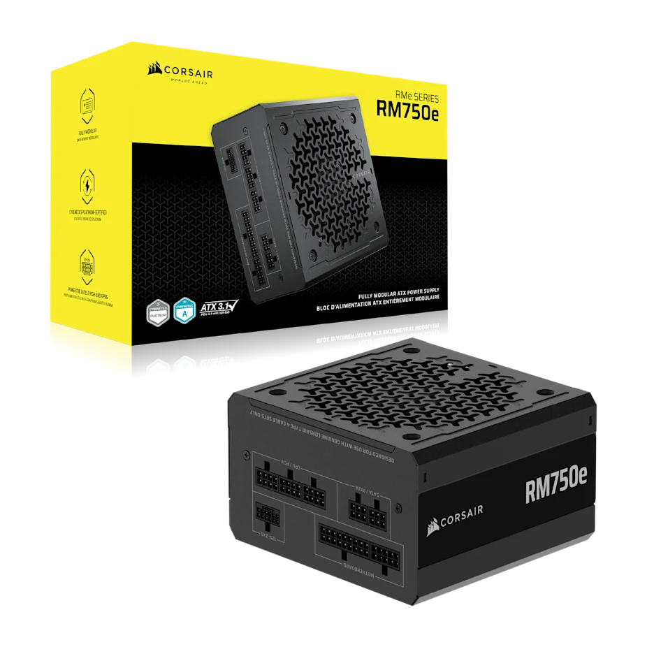 Corsair RM750e RMe Series 750 W ATX 3.1 Netzteil, 80 PLUS Gold, vollständig modular, 24-pin ATX, Typ F (EU) Stecker, Schwarz