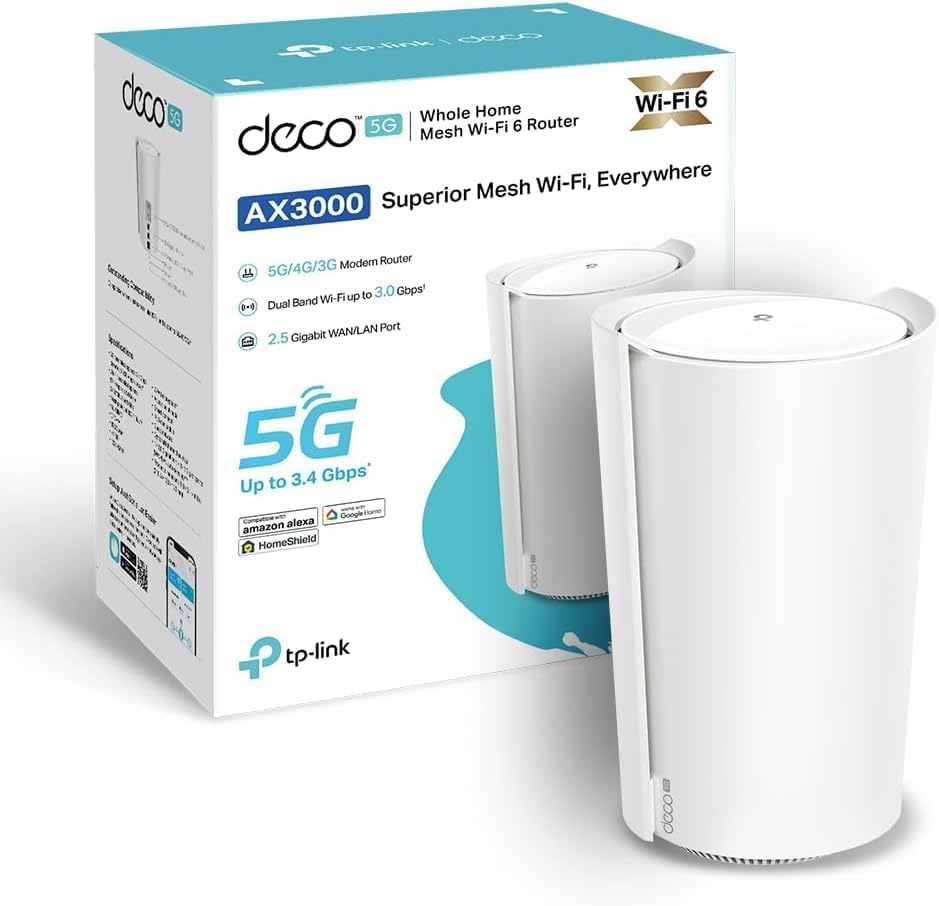 TP-Link Deco X3000-5G (1-Pack) V1.0 5G LTE WLAN-Router AX3000, 2,5-Gbit/s-Port + 2x Gigabit-Ports, SIM-Karten-Slot, Nur App verwaltet