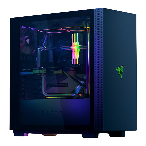 RAZER Tomahawk ATX MidTower Gaming Chassis Dual Side Tempered Glass Revolving Doors Ventilated Top Chroma RGB Underglow Lighting Builtin Cable Management Classic Black