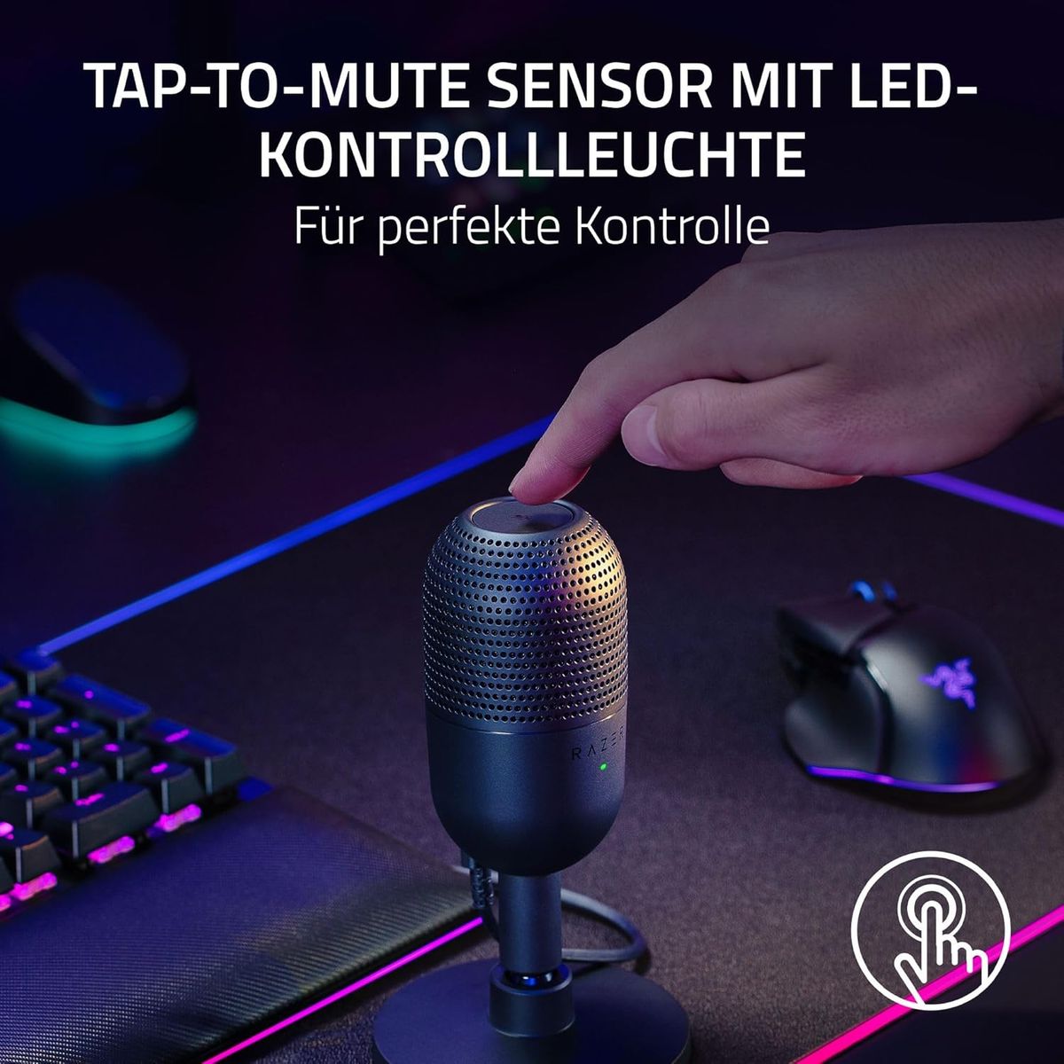 Razer Seiren V3 Mini - Ultrakompaktes USB-Mikrofon (14mm Supernieren Kondensatormikrofon, Tap-to-Mute-Sensor mit LED-Anzeige, integrierter Stoßdämpfer, Plug-and-Play Design) Schwarz