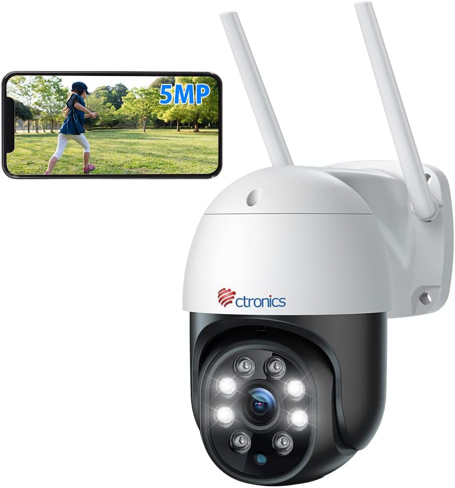 Ctronics CTIPC-380C-5MP-BW 5MP PTZ Überwachungskamera Außen, WLAN Dual-Band, Personenerkennung, Farbnachtsicht 20 m, IP66, EU