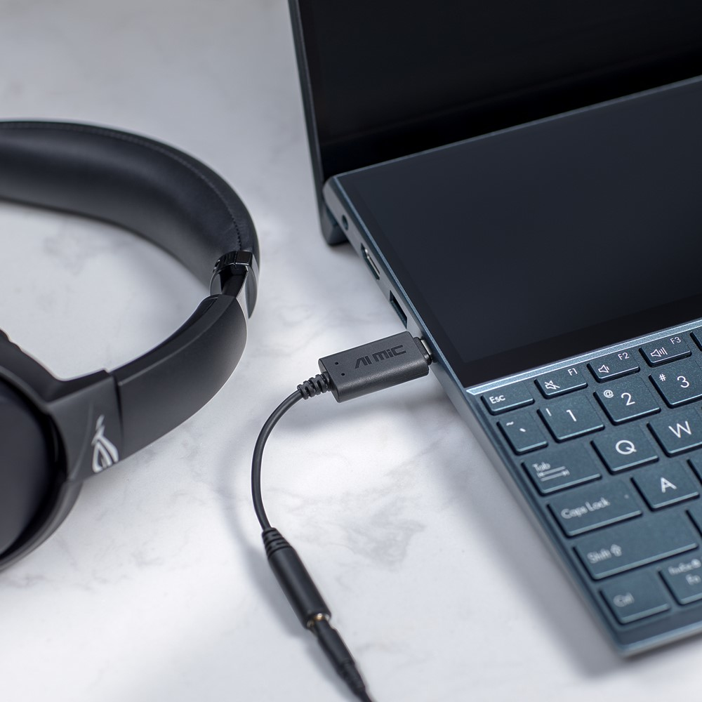 ASUS 90YH02L1-B2UA00 AI Noise-Canceling Mic Adapter, USB-C auf 3,5 mm, Aktive Geräuschunterdrückung, 96 kHz, Schwarz