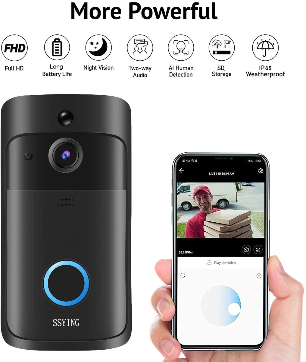 SSYING Video Doorbells HD Camera WiFi Wireless Doorbells Motion Detector Audio and Speaker Night Vision