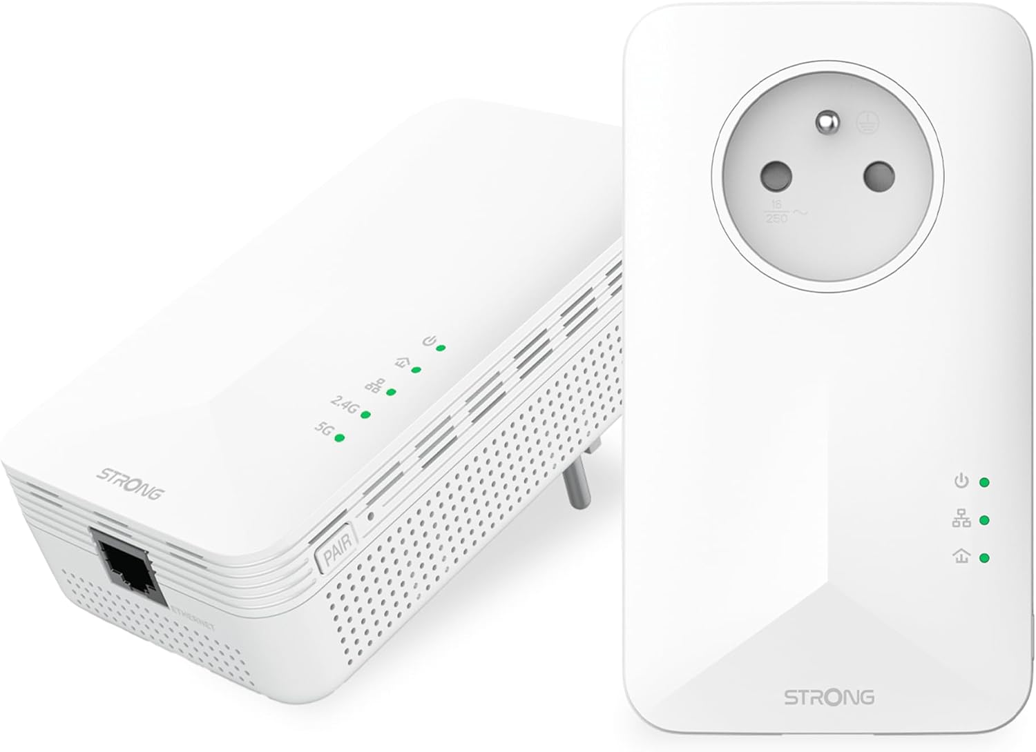 STRONG PL1000PWF-2-FR-1 Powerline Adapter Kit AV1000 + AC1200 WLAN-Steckdose, Gigabit, 2x Gigabit LAN, HomePlug AV2, Plug-and-Play, FR Stecker