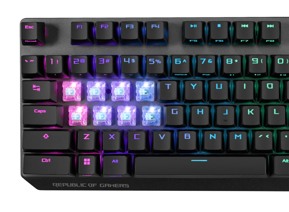 ASUS ROG Strix Scope NX Wireless Deluxe Gaming Tastatur, Kabellos + USB + RF + Bluetooth, ROG NX Red Switches, Vollformat 100% mit Numpad, RGB, Akku, Bluetooth 5.2, Schwarz, DEU (QWERTZ)