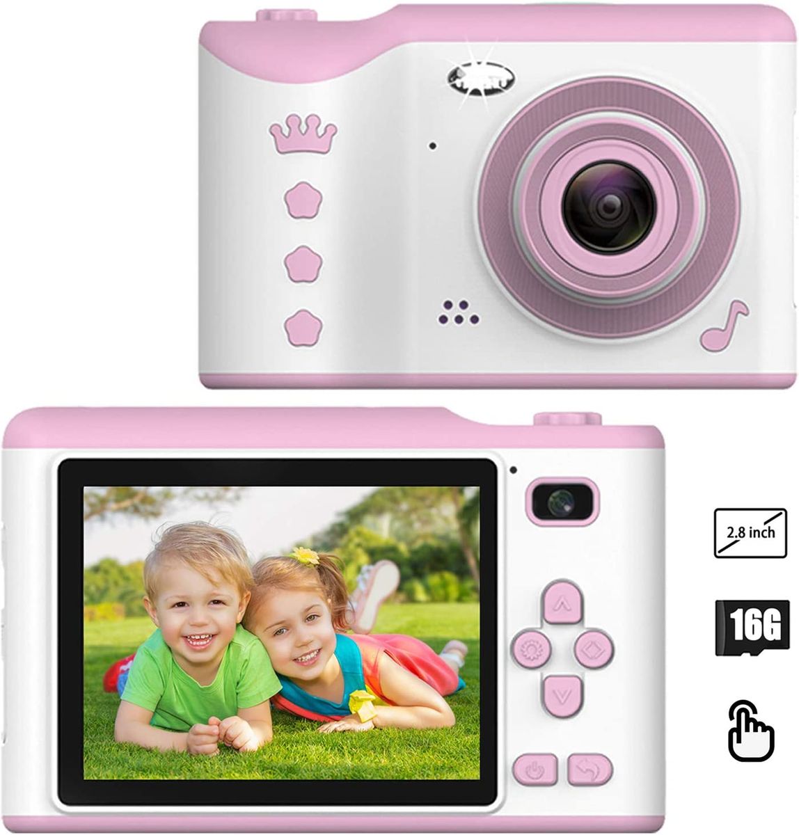 PTHTECHUS Kinder Kamera, Kinderkamera Digital Fotokamera Selfie, 2.8 Zoll Touchscreen Digitalkamera 8M Pixel, mit Blitzlicht, Junge Mädchen Kamera 16G SD-Karte, Geburtstag Weihnachten Geschenk