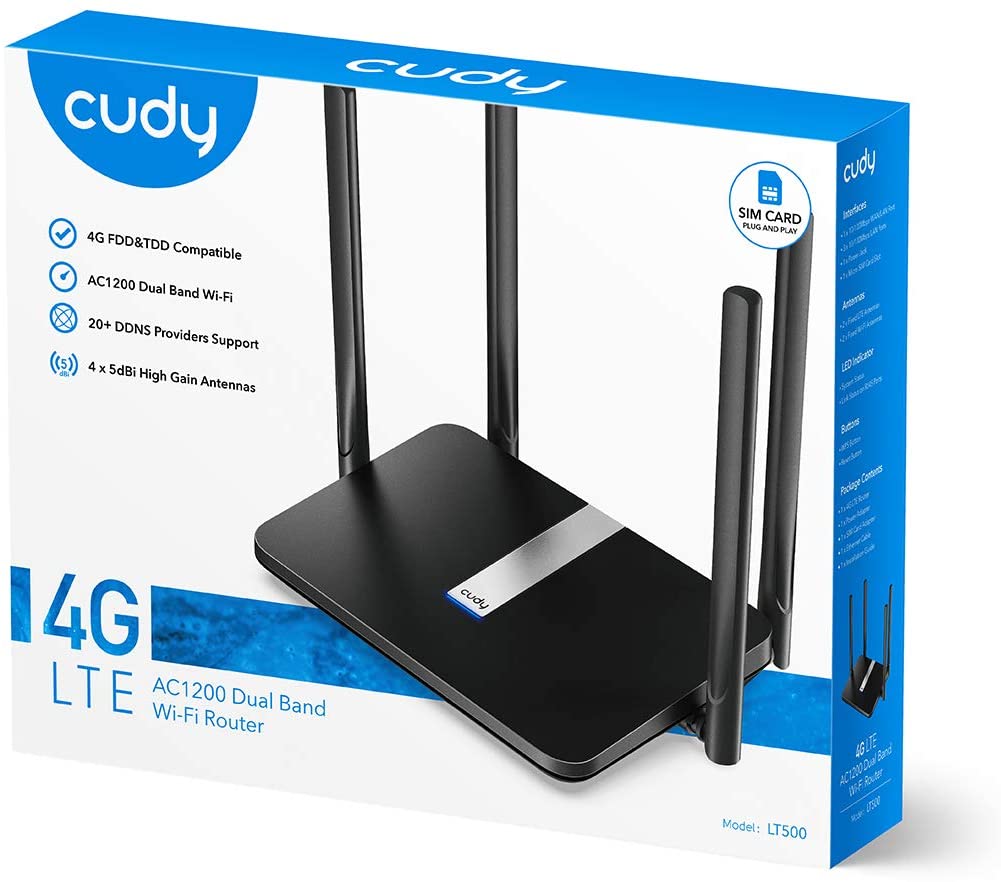 Cudy AC 1200Mbit/s WLAN 4G LTE Mesh Router 150 Mbit/s LTE-Download WLAN 1200Mbit/s LAN/WAN-Port FDD TDD DDNS VPN SIM