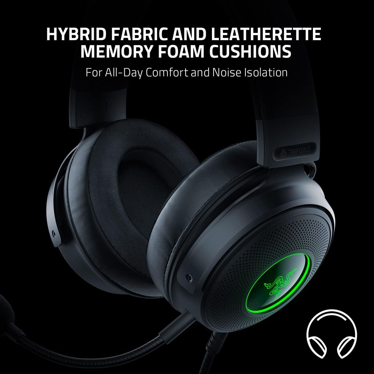 Razer Kraken V3 Kabelgebundenes USB Gaming Headset: Triforce Titanium 50mm Drivers - THX Spatial Audio - Chroma RGB Lighting - Hybrid Fabric & Leatherette Memory Foam Cushions - Detachable HyperClear Mic Black