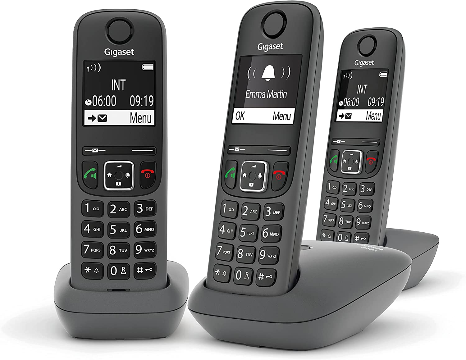 Gigaset A695 Trio Schnurloses Festnetztelefon 3 Mobilteile großem Display Hintergrundbeleuchtung für eine sehr lesbare Anzeige Anrufsperre –