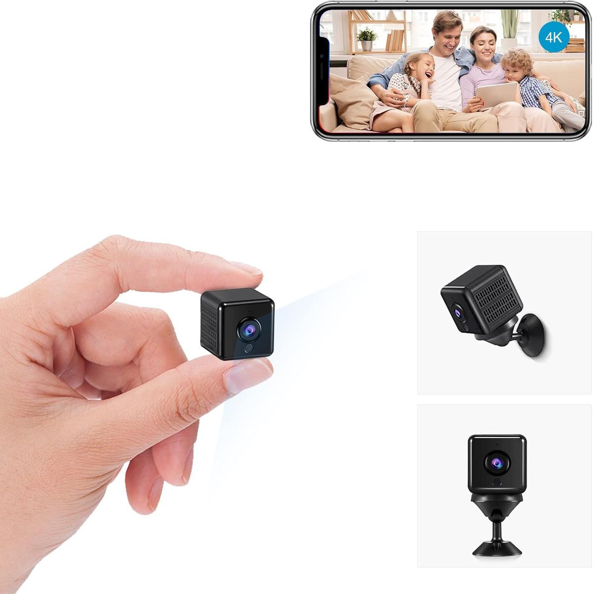 AOBOCAM A12 Mini-Spionagekamera 4K, Akku 1400mAh, WLAN 2,4 GHz, Nachtsicht, Bewegungserkennung, 6–8 Std., Indoor/Outdoor