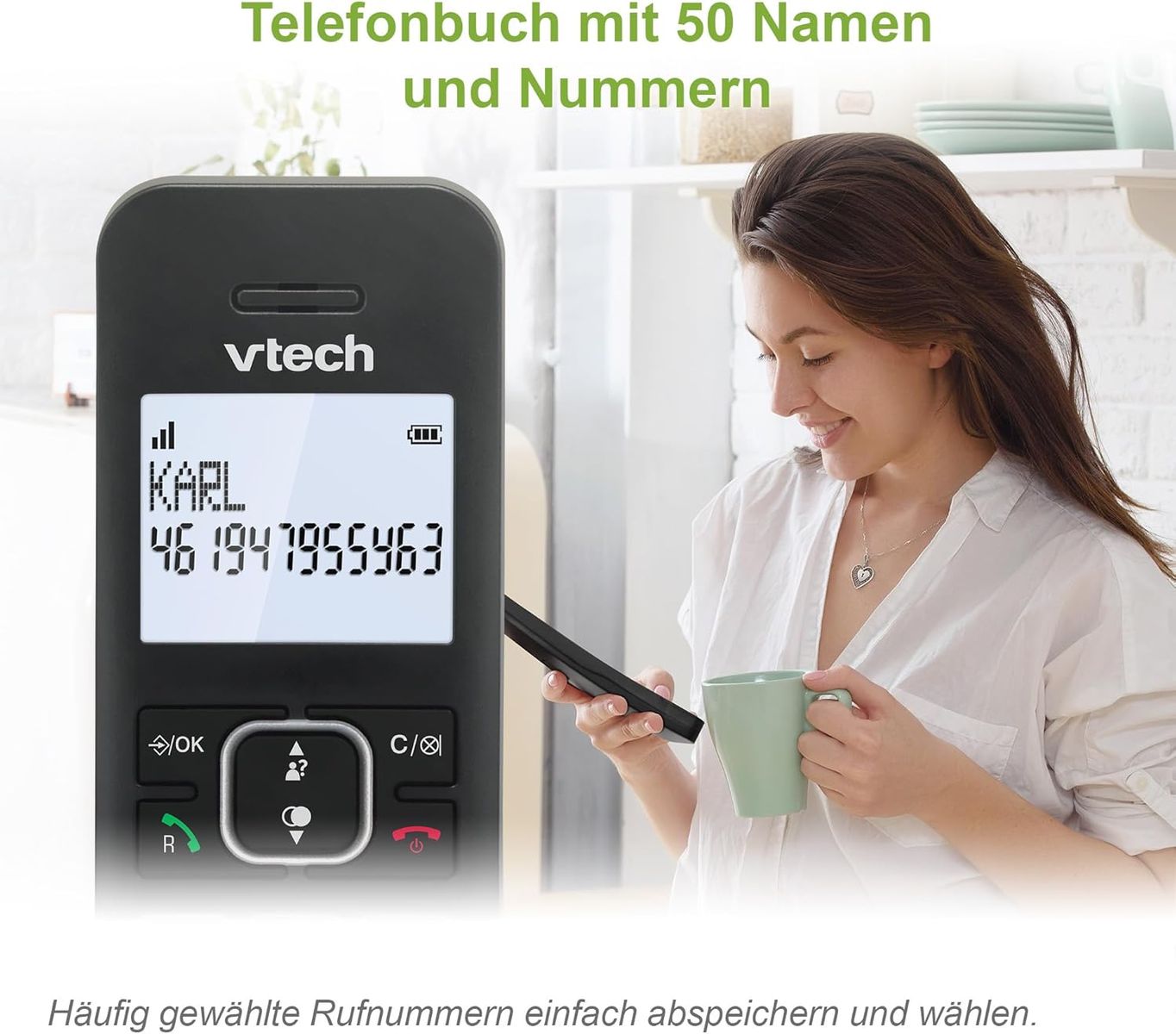 VTech LS1000 DECT Schnurlostelefon Telefon Schnurlos mit innovativer Ladestation, Anrufererkennung/Anklopffunktion, Freisprechfunktion, Display und Tastatur mit Hintergrundbeleuchtetes, ECO-Modus LS1000 1-telefon schnurlos