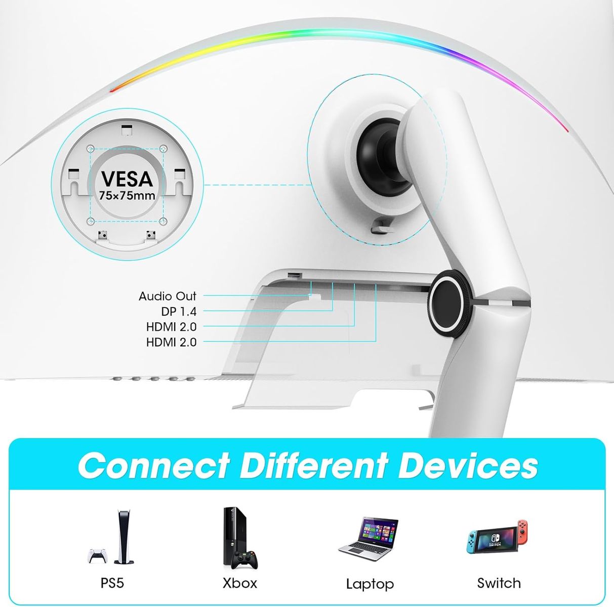 KOORUI Gaming Monitor 27 Zoll, PC Bildschirm QHD(2560 * 1440), 240Hz, VA Mini LED, 1ms, Adaptive Sync, 2xHDMI 2.0 & DPort 1.4, HDR 1000, DCI-P3 95%, VESA 75 * 75mm, Eye Care, Höhenverstellbar