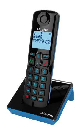 Alcatel S280 SOLO BLUE Schnurloses DECT-Telefon mit Anrufbeantworter, Anrufer-Identifikation, Freisprecheinrichtung, NiMH Akku, Schwarz/Blau