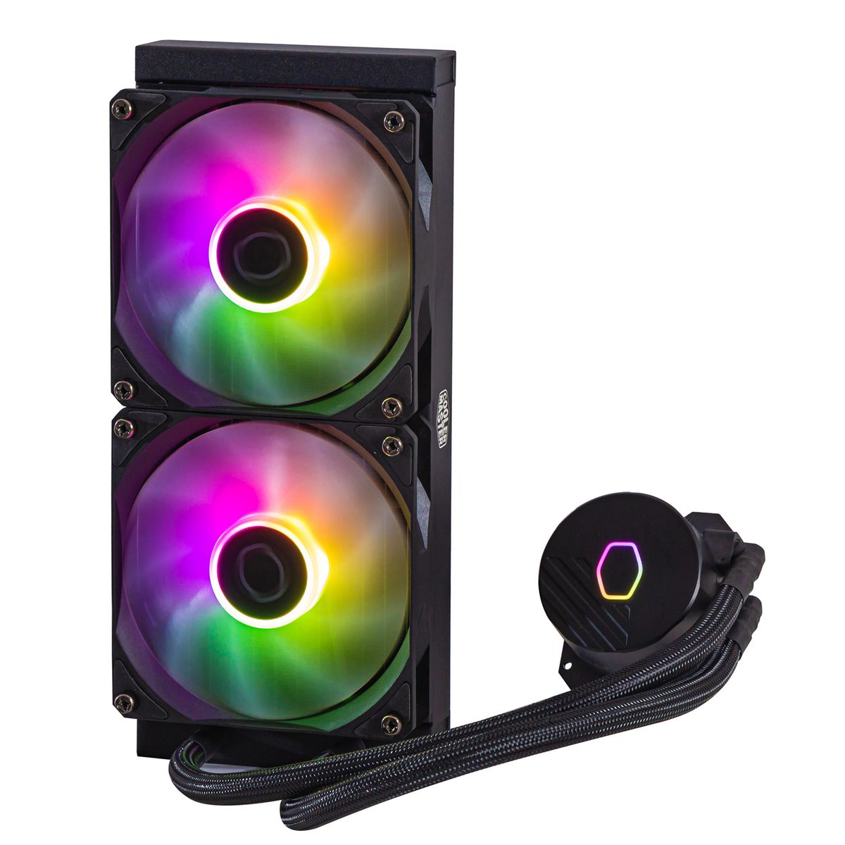 Cooler Master MasterLiquid 240L Core ARGB 240 mm Prozessor-Flüssigkeitskühlung, Dual 120 mm PWM Lüfter, ARGB, Schwarz