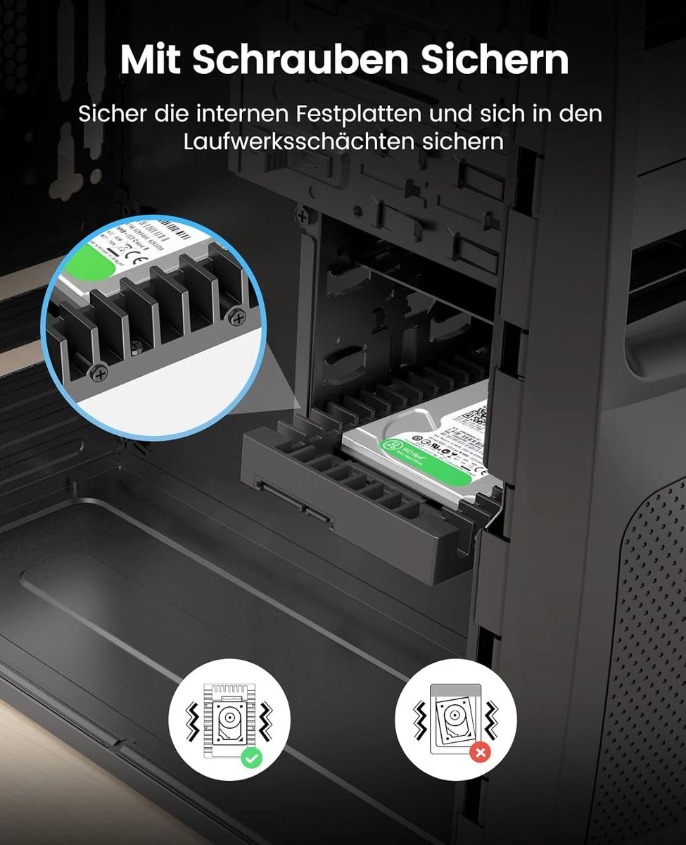 ORICO 1125SS-BK-GL 2,5" auf 3,5" Einbaurahmen Adapter für 2,5" SATA HDD/SSD 7/9,5/12,5 mm, SATA III 6Gbps, schwarz