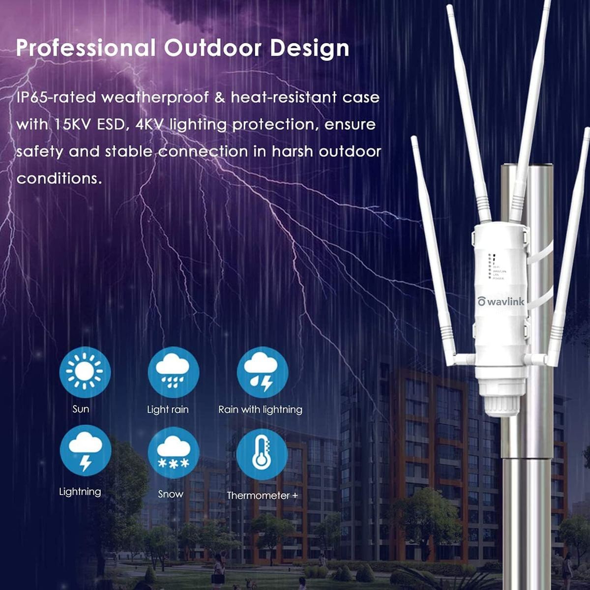 TamperSeals Dualband 2.4+5G 1200Mbit/s Outdoor WLAN Access Point/Wireless Mesh Repeater/WiFi Extender (1xGigabit LAN-Port, 24V Passiv PoE, 2x2 MIMO, Hohe Reichweite 500m, Wetterfestes, 4x7dBi Antennen, WN572HP3)