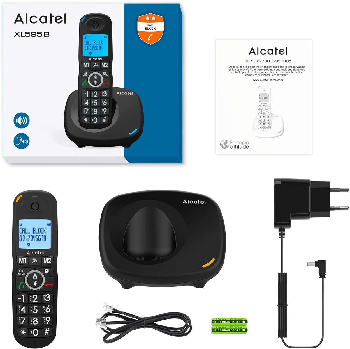 Alcatel XL595 B Schnurlostelefon mit großen Tasten, großes Display und Audio-Boost, Anrufsperre SOLO/OHNE REPONDER XL