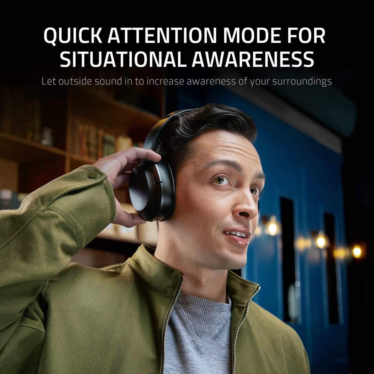 Razer Opus Aktive Geräuschunterdrückung Headset: THX-zertifizierte Kopfhörer - fortschrittliche aktive Geräuschunterdrückung - kompatibel mit Bluetooth und 3,5-mm-Klinkenbuchse - Quick Attention Mode - Auto Play/Auto Pause - Schwarz