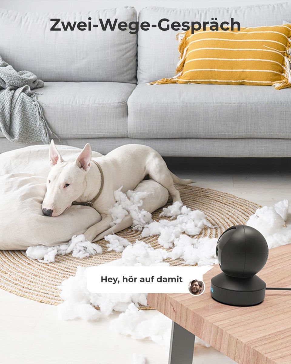 Reolink WLAN Überwachungskamera Innen 4MP, Schwenkbare IP-Kamera Indoor mit Auto-Tracking, Personen-/Haustiererkennung, 2,4/5GHz WiFi, 2-Wege-Audio, IR-Nachtsicht, SD-Kartenslot, E1 Pro Schwarz