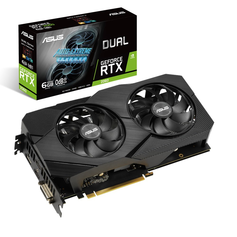 ASUS Dual RTX 2060 6GB EVO Grafikkarte, NVIDIA GeForce RTX 2060, GDDR6, 192 Bit, 14000 MHz, 2x HDMI, 1x DisplayPort, 1x DVI-D, PCIe 3.0, 8-pin