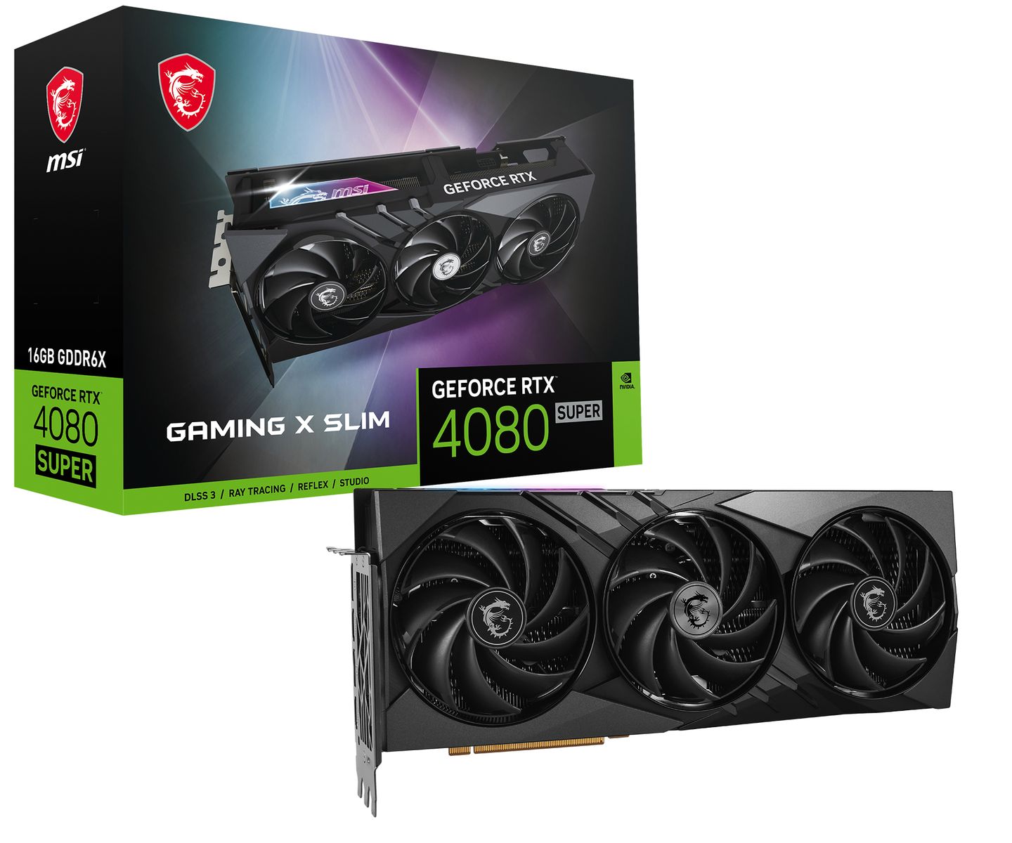 MSI GeForce RTX 4080 SUPER GAMING X SLIM 16 GB GDDR6X, PCIe 4.0, 256 Bit, 320 W, 16-pin, 3x DisplayPort 1.4a, 1x HDMI 1.2a