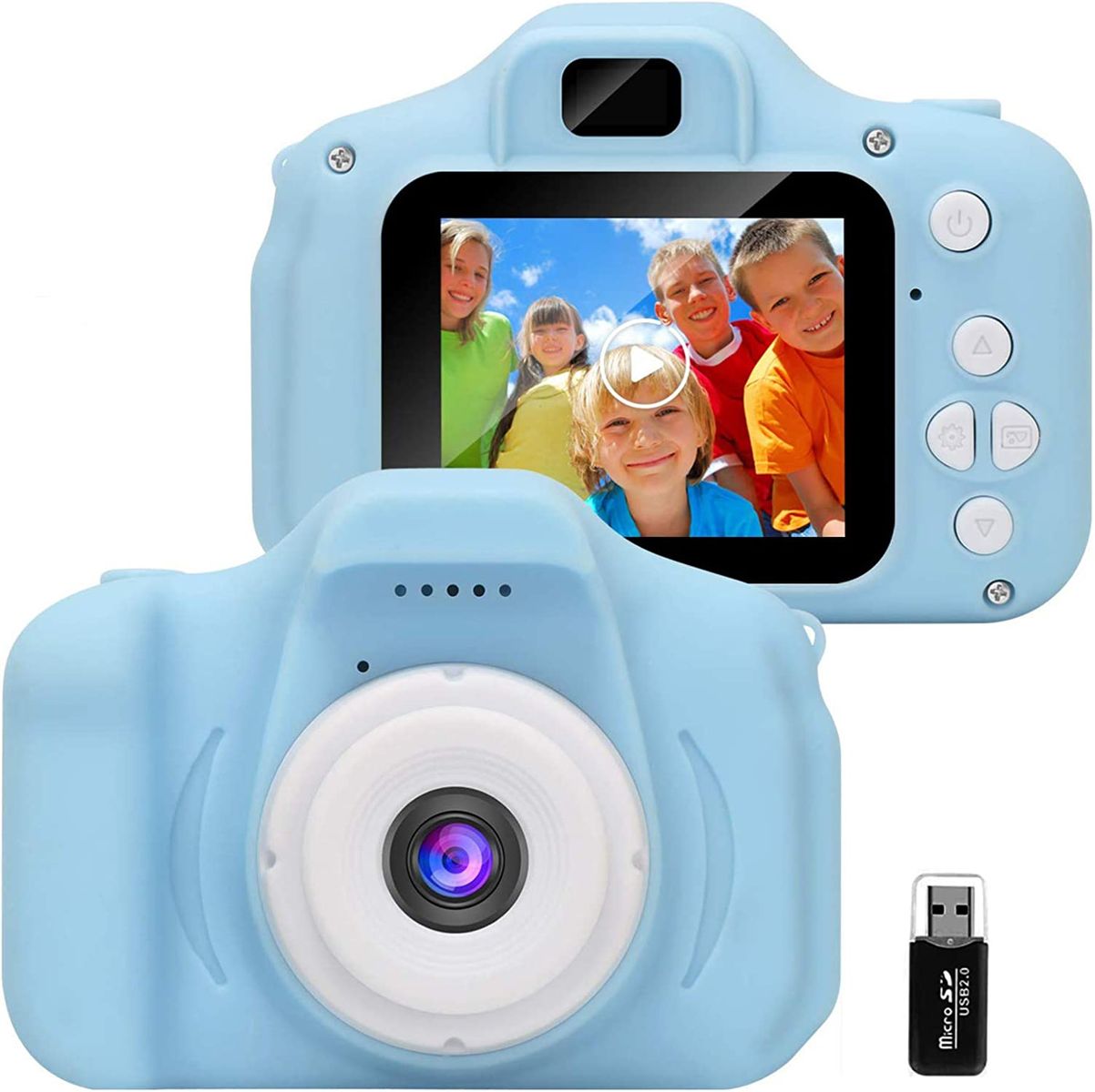 GlobalCrown Kinder Kamera,Mini wiederaufladbare Kinder Digitalkamera Stoßfeste Video Camcorder Geschenke für 3-8 Jahre Jungen Mädchen,8MP HD Video 2 Zoll Bildschirm für Kinder (32 GB Karte enthalten) Blau