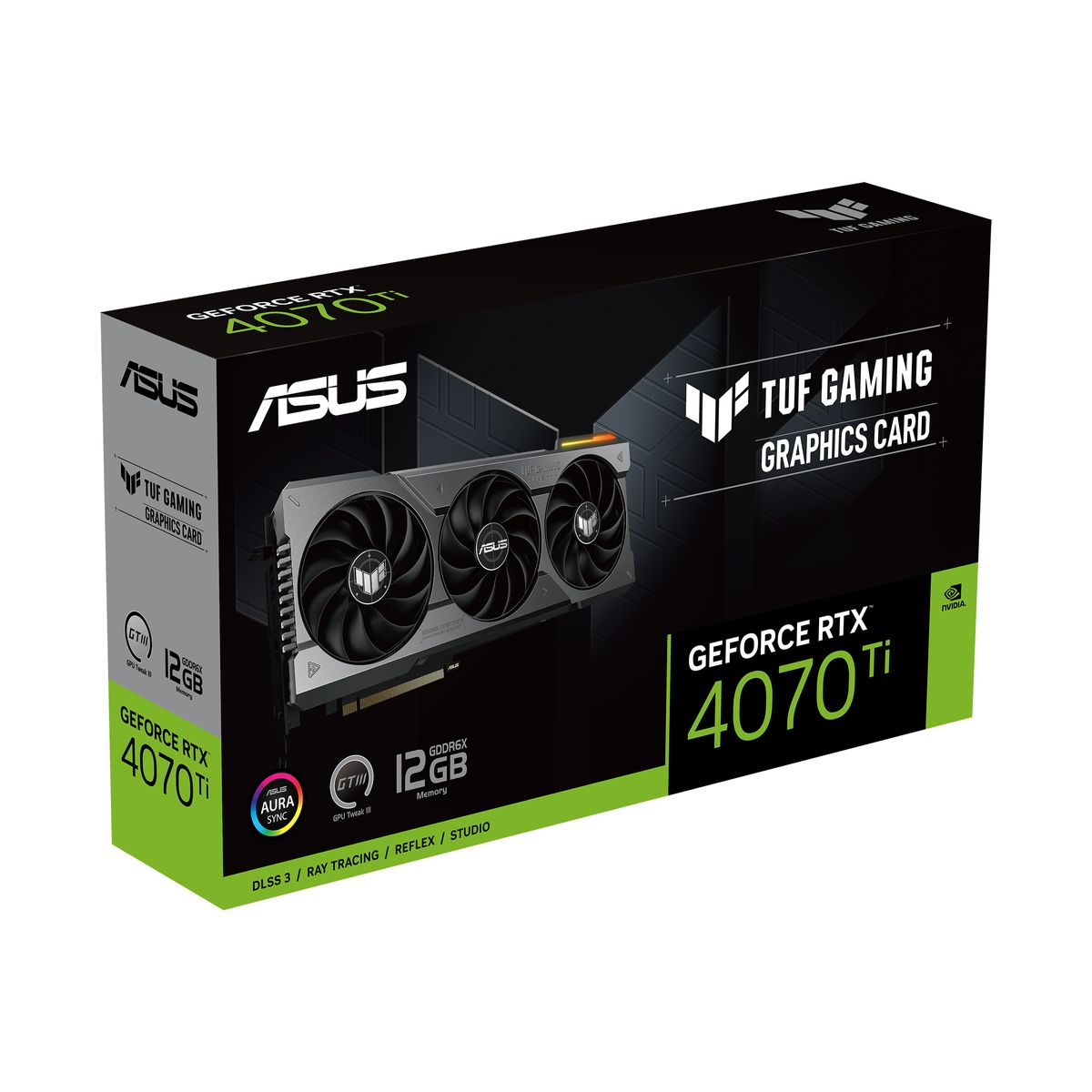 ASUS TUF Gaming TUF-RTX4070TI-12G-GAMING NVIDIA GeForce RTX 4070 Ti 12 GB GDDR6X, 16-pin, HDMI 2.1a, 3x DisplayPort 1.4a, 3.25-Slot, ARGB