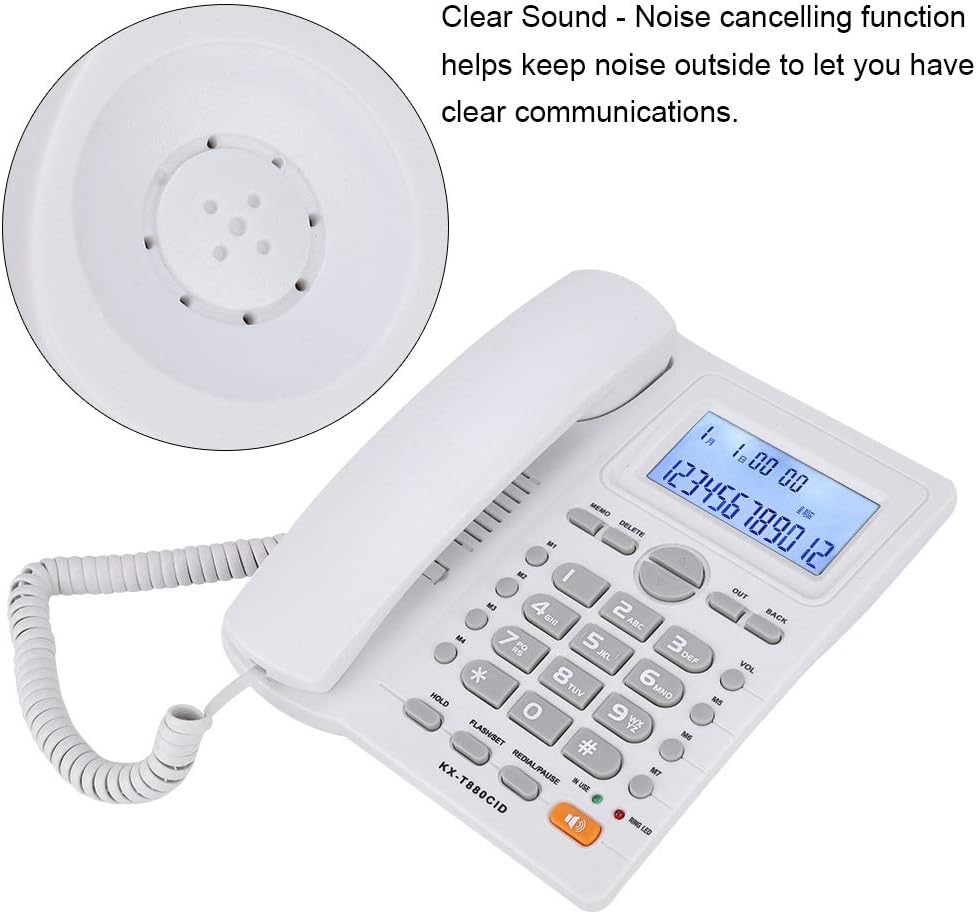Tosuny KX-880CID Schnurgebundenes Telefon mit Freisprecheinrichtung und Anrufer ID Anzeige, Festnetztelefon mit Zwei Anschlüssen für Privatanwender/Hotel/Unternehmen/Büro Weiß