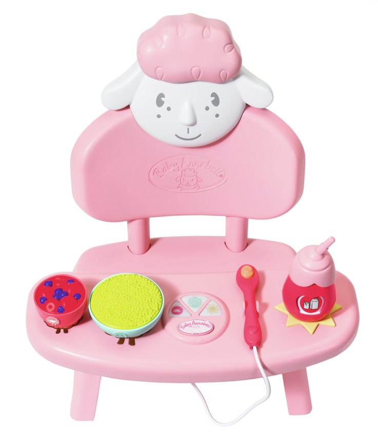 Zapf Creation 701911 Baby Annabell Lunch Time Tisch, Puppenzubehör, Puppenstuhl für Baby Annabell mit Licht- und Soundeffekten, 3 Hauptmahlzeiten, 3 Desserts, Flasche und Löffel.