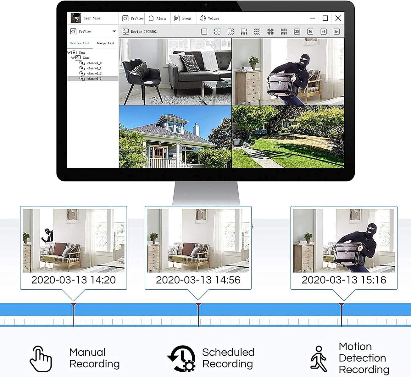 ZOSI 16CH 1080p DVR Recorder mit 2TB Festplatte, Hybrid 4in1 AHD CVI TVI CVBS H.265+ 2MP Receiver, Bewegungserkennung, App E-Mail Sofortwarnung