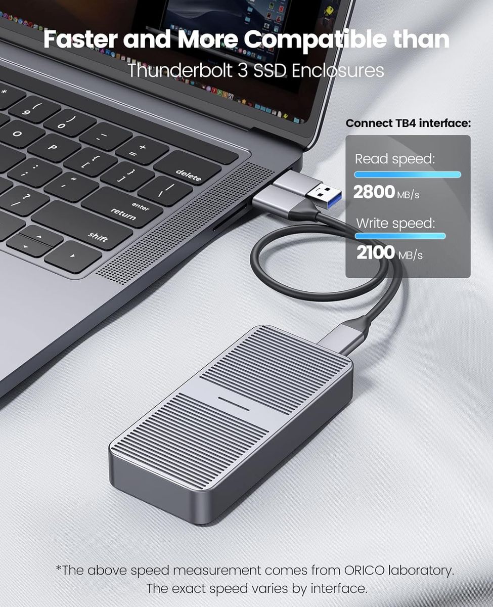 ORICO NVMe Gehäuse 40Gbps für Thunderbolt 3/4, USB 3.2/3.1/3.0/2.0, USB-C, USB4 M.2 NVMe-Gehäuse für PCIe 2280 M-Key (B+M Key) SSD, Aluminium M2 SSD Adapter bis zu 2700 MB/s- M224GY 40Gbps Grau