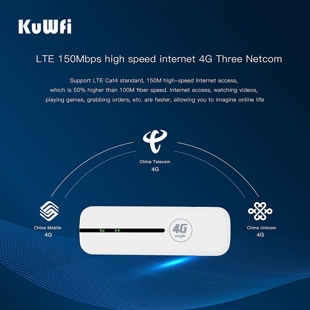 KuWFi WiFi/WLAN LTE Modem Stick mit SIM-Kartensteckplatz，LTE 4G Dongle,150 Mbps USB mobiler WLAN-Dongle,Hotspot WiFi Router USB-Breitbanddongle, UF928-U8