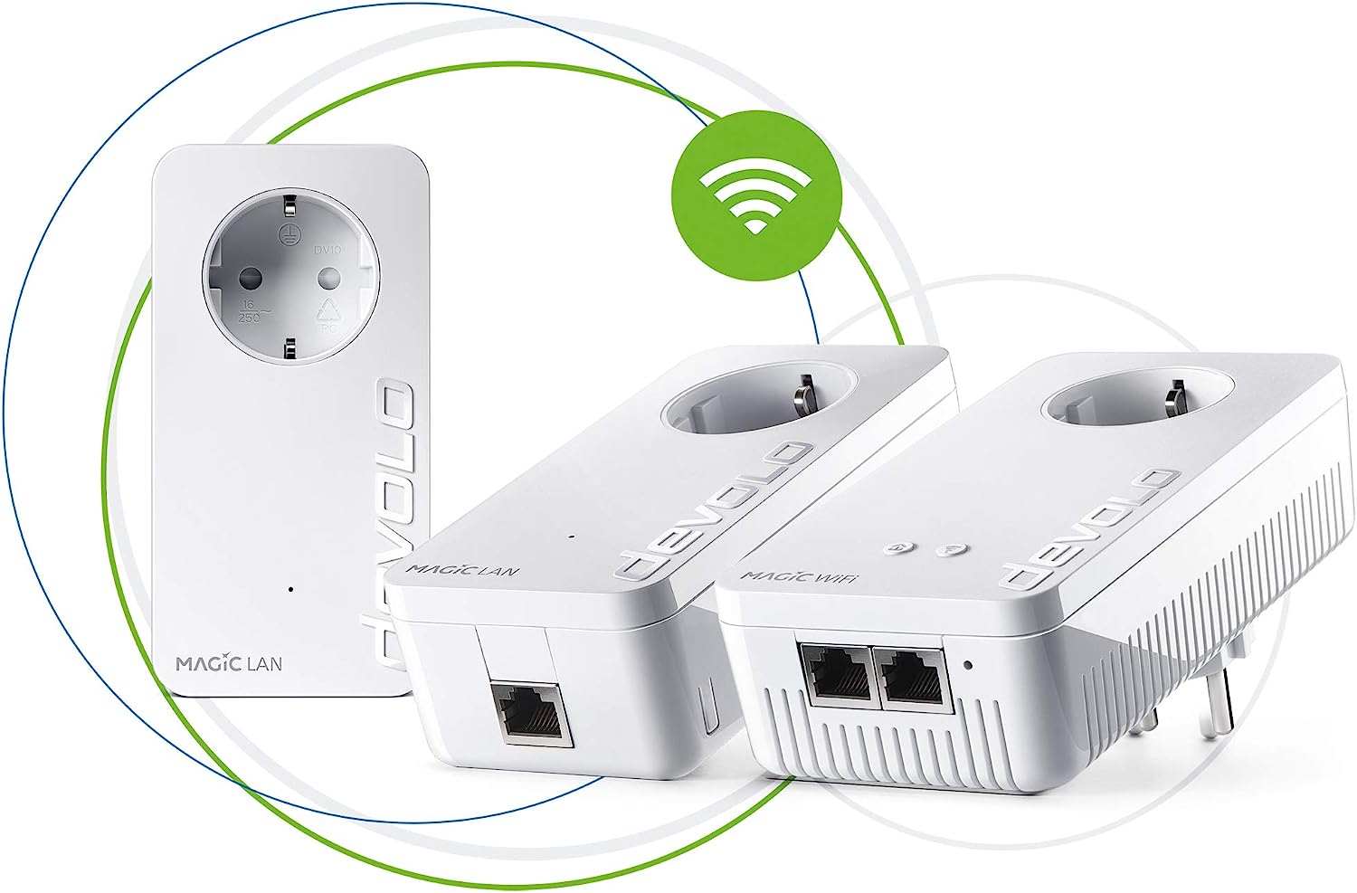 devolo Magic 1 WiFi Gaming Kit, WLAN Powerline Adapter -bis zu 1.200 Mbit/s, Mesh WLAN, WLAN Steckdose, ideal für Cloud Gaming, 2x LAN Anschluss, weiß mit WLAN Gaming Kit Single
