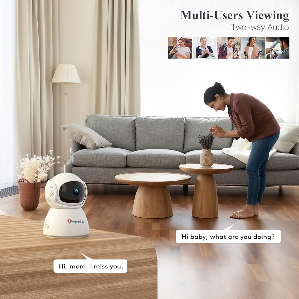 ctronics 5MP PTZ Überwachungskamera Innen WLAN, 2,4GHz/5GHz Dualband WiFi IP Kamera Indoor mit 355°/90° Schwenkbar, Bewegungs-/Menschenerkennung, Automatische Verfolgung, IR Nachtsicht, 2-Wege-Audio Weiß