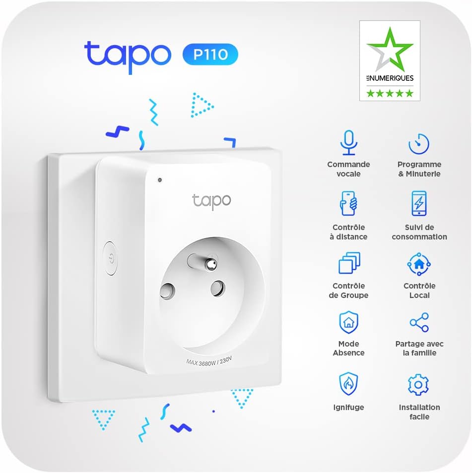 TP-LINK Tapo WLAN-Steckdose, Verbrauchsverfolgung, 16 A Typ E, kompatibel mit Alexa und Google, Steuerung des Ventilators, der Klimaanlage, Energieeinsparung, Sprachsteuerung