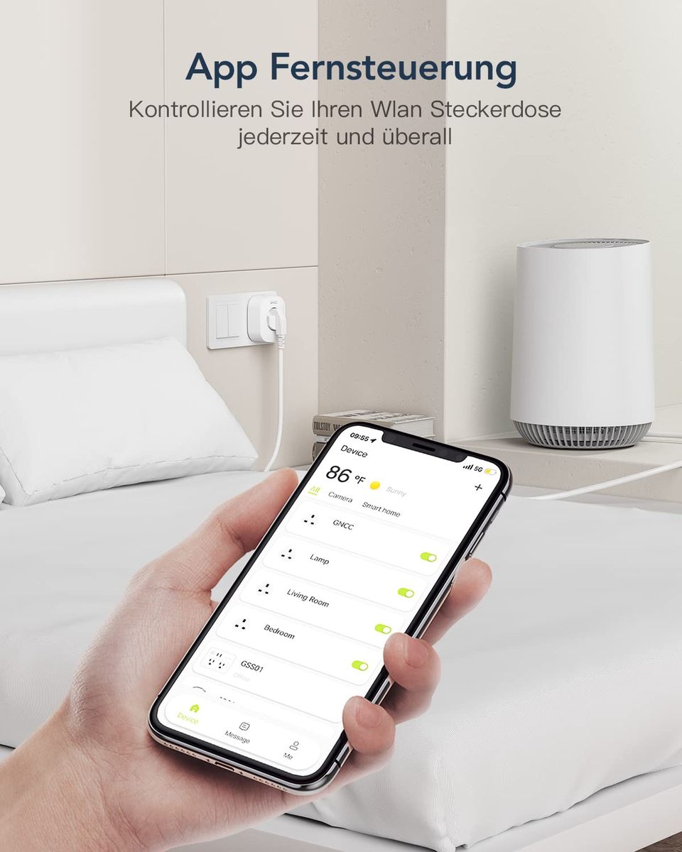 GNCC WLAN Smart Steckdose mit Energieverbrauchskontrolle Fernbedienung & Sprachsteuerung, Intelligente Steckdose Funktioniert mit Alexa/Google Home, Nur 2.4GHz WIFI, 16A 3680W，2 Stücke 2 Packs