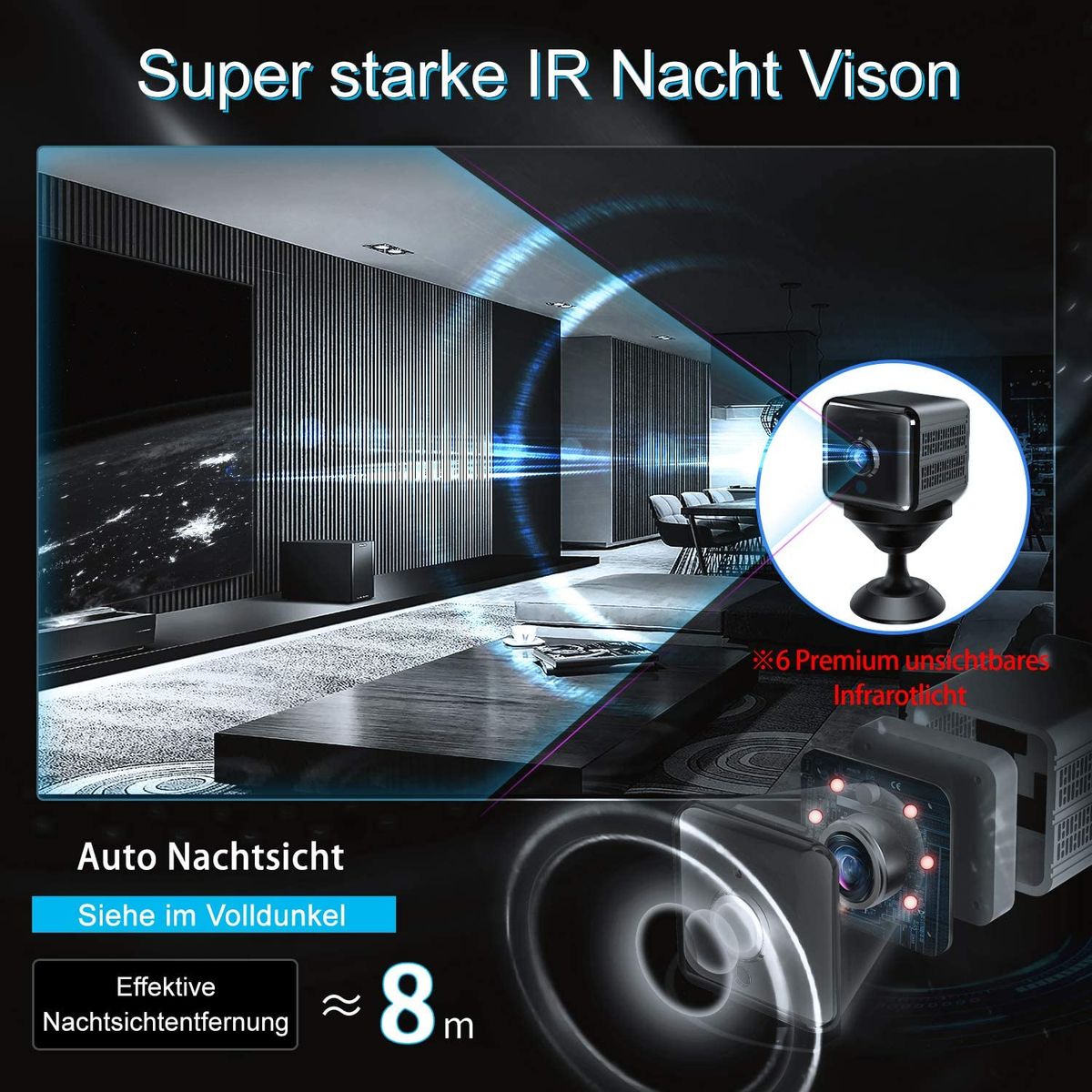 KINGDANS Gumgood Mini Camera, Mini Super Infrared Night Vision Surveillance Camera, Full HD 1080p, Long Battery Life, WLAN Camera with Motion Detection and Magnet