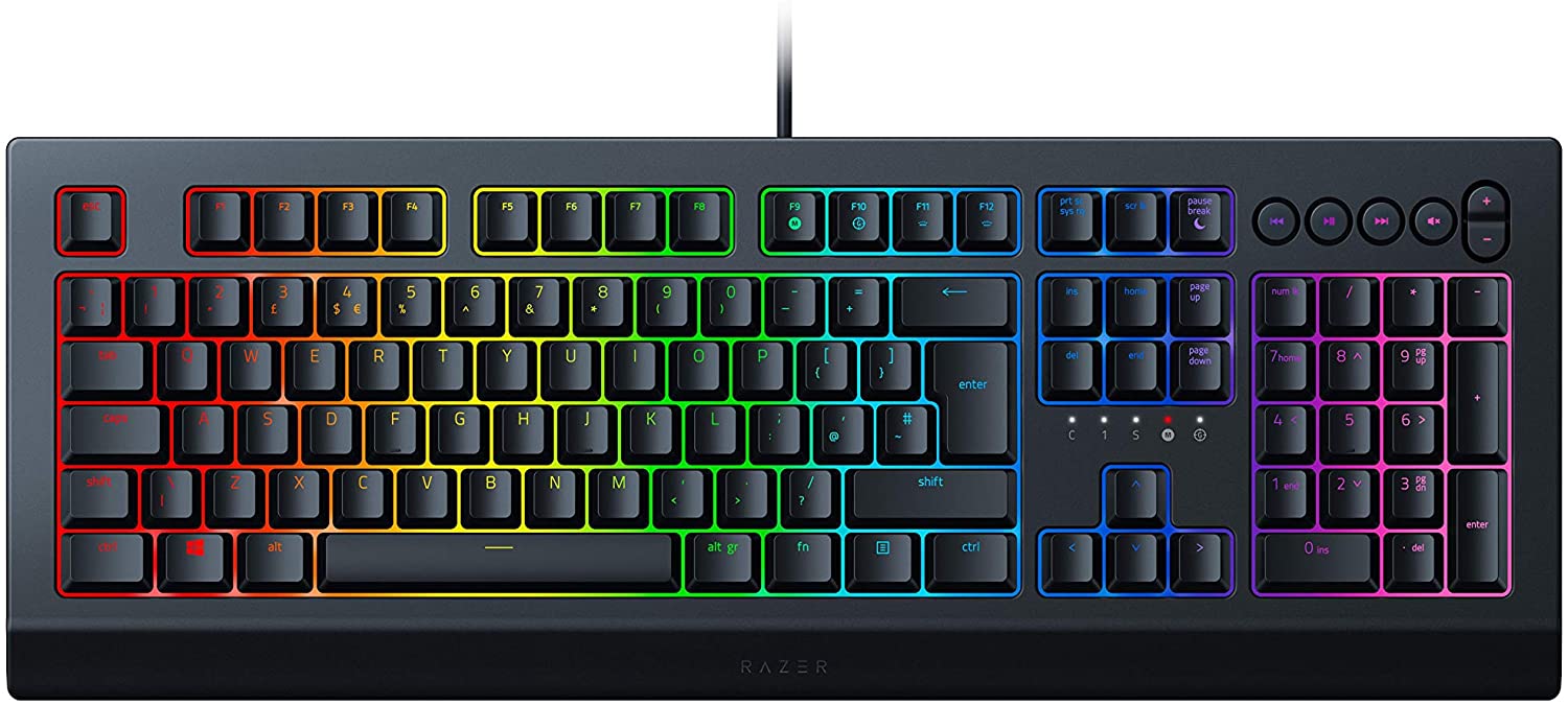RAZER Cynosa V2 - Membrane Gaming Keyboard with soft spring-loaded keys, media keys, cable management, fully programmable, RGB chroma lighting (GBR Layout - QWERTY)