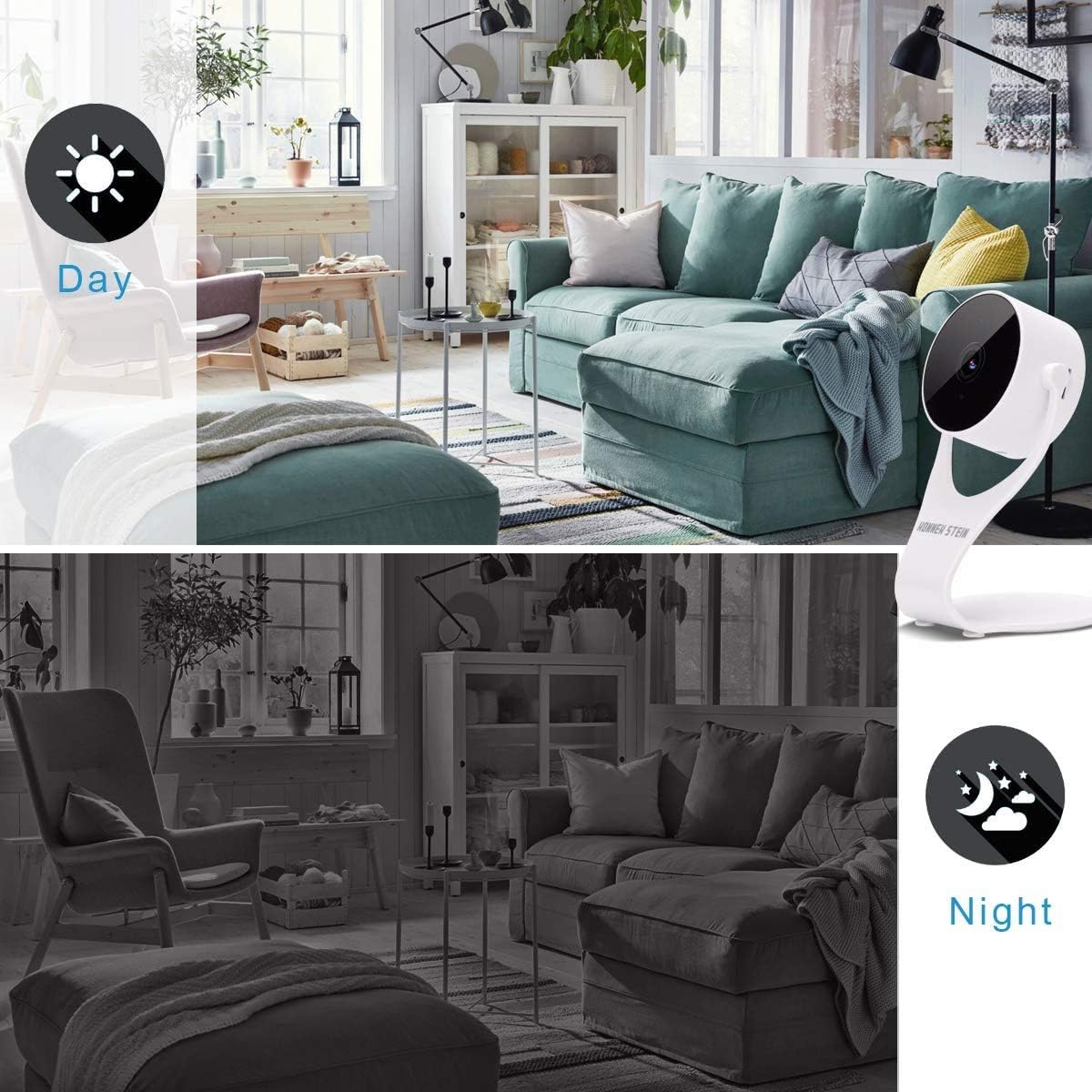 Konnek Stein Überwachungskamera 1080p HD Indoor Wireless Smart Home Kameraerkennung mit Nachtsicht 2-Wege-Audio Funktioniert mit Alexa Assistant Weiß F23