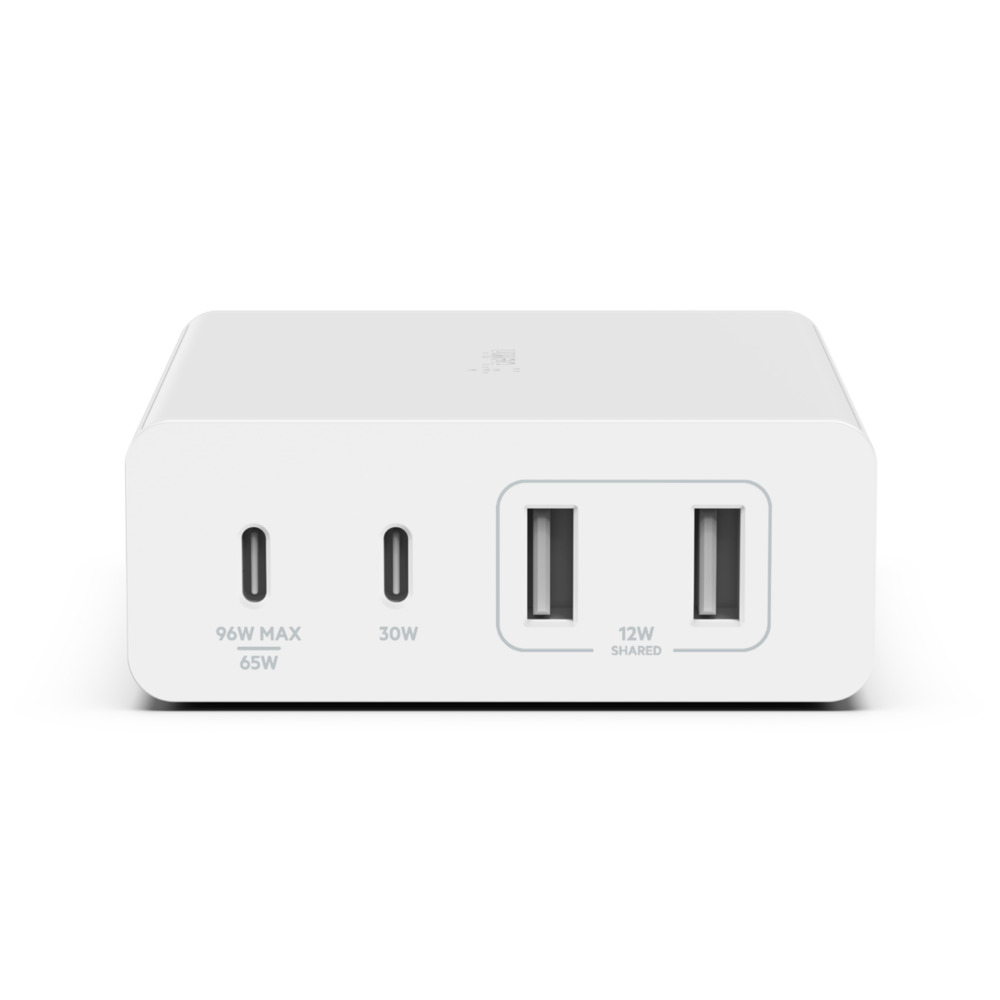 Belkin 108-W-GaN-USB-Ladestation für mehrere Geräte, schnelles Ladegerät mit 2x USB-C und USB-A, Dock/Hub für MacBook, Pro, Air, iPhone, Max, mini, iPad Pro, Air, und andere Geräte