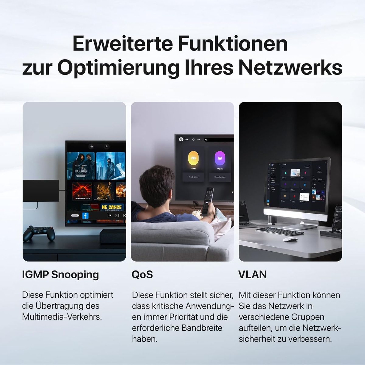 Tenda TEG208E Managed Switch 8 Port Gigabit LAN Switch (IGMP-Snooping, QoS, VLAN, DHCP- Snooping, LAG, MAC Address Binding, Lüfterlos, Energieeffizient, Metall) Netzwerk Switch LAN Verteiler Managed Switch 8 Ports